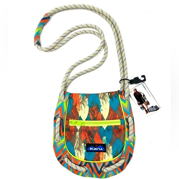 Kavu Phoenix Feather Slingshot Bag Crossbody Rope Straps Colorful Purse Boho NWT - Picture 1 of 11